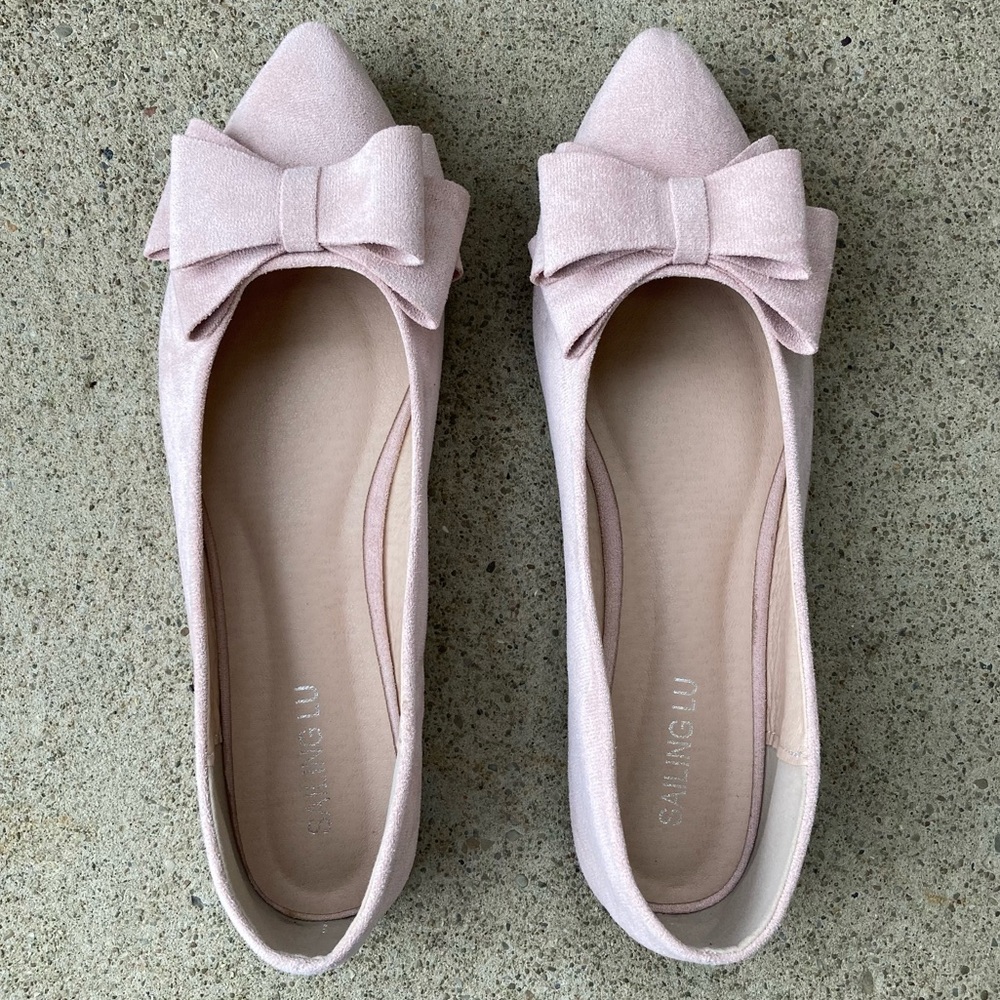 Sailing Lu Pink Pointed Toe Ballet Flats with Bow Size 43